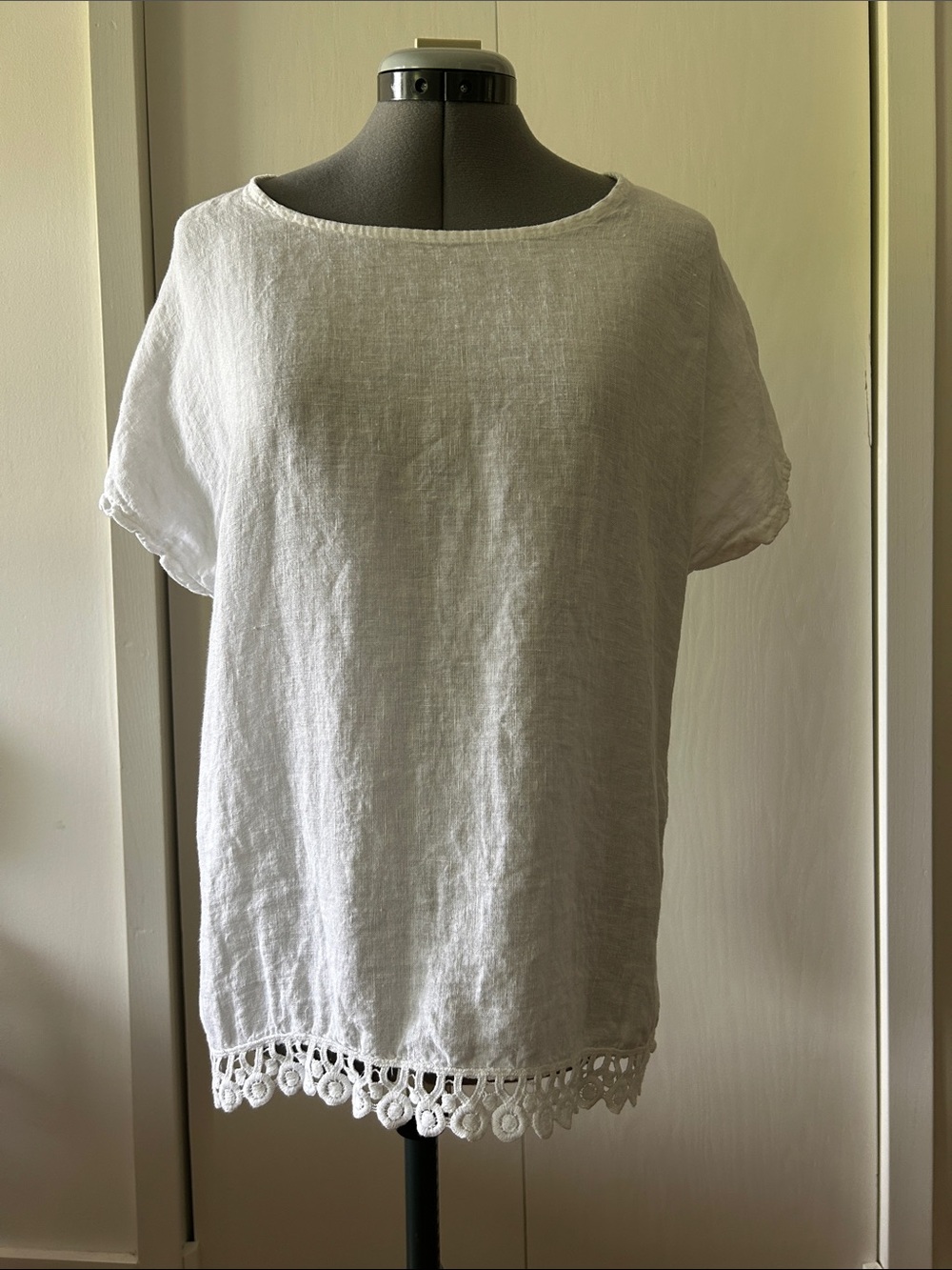 Francesca Bettini White Linen Crochet Hem Top Italian Medium
